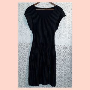 BLACK SATIN LIKE PLEATS ALL OVER MINI DRESS